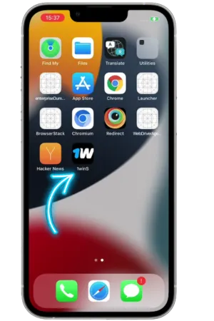 1Win iPhone için tamamlanmış kurulum ve 1Win iOS uygulama ana ekran görünümü