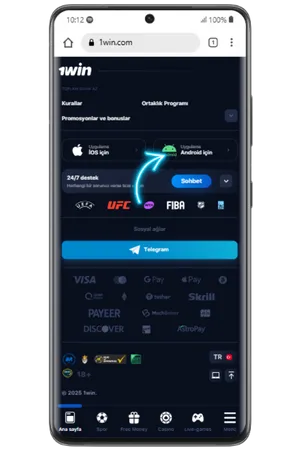 Search 1win apk download button