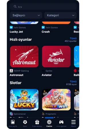 1Win indir casino slot oyunları ve 1win app slot seçeneklerini gösteren oyun arayüzü