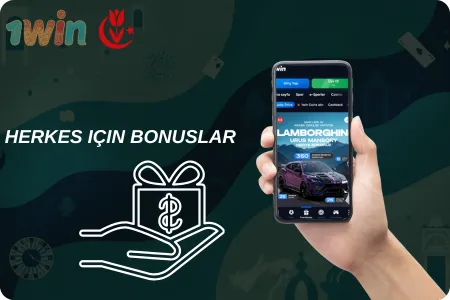 1Win uygulamasında sunulan bonus teklifleri ve promosyon kampanyalarını gösteren arayüz ekranı